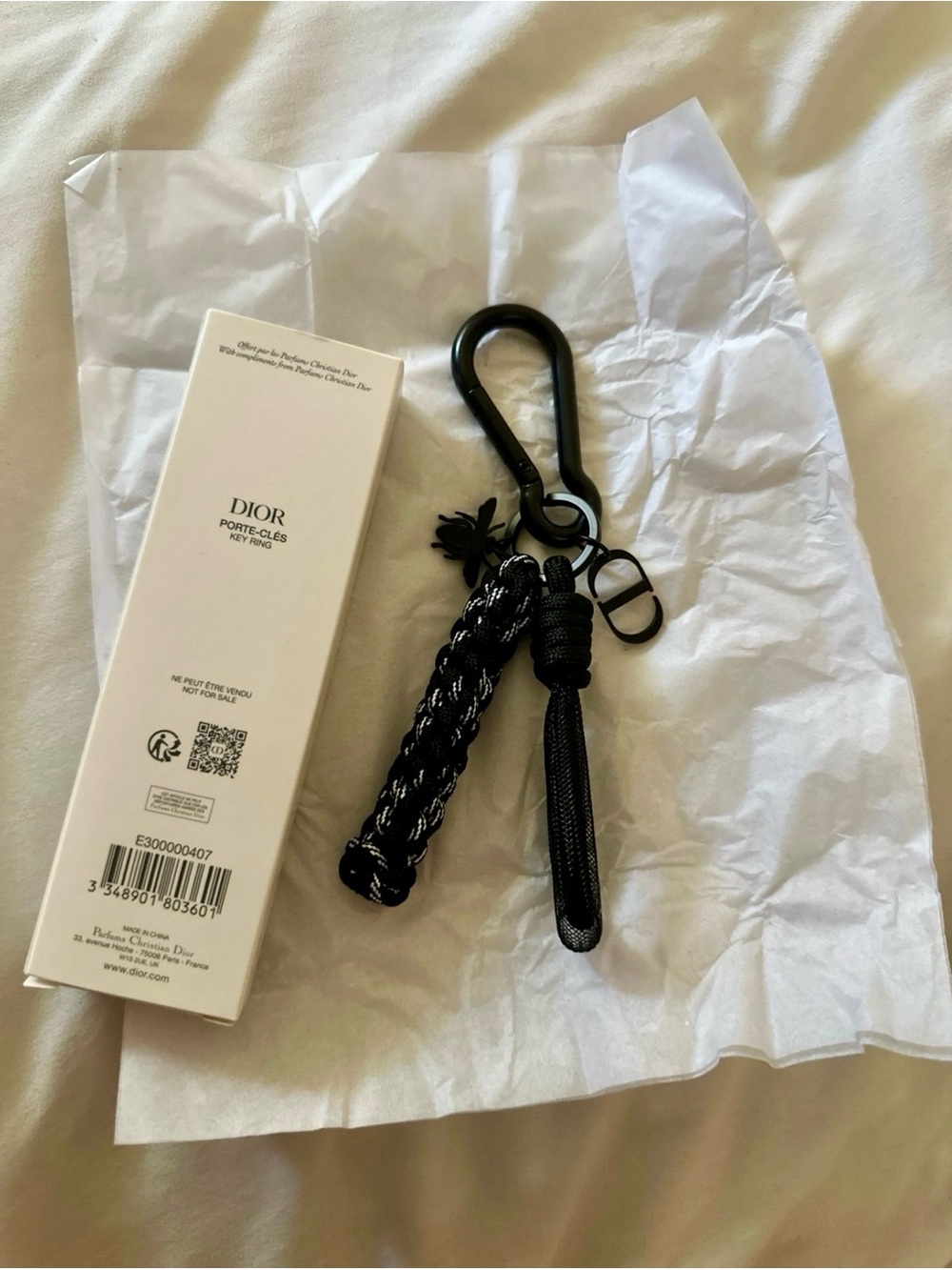 Dior Black Braided Rope Key Holder with Logo Charm
